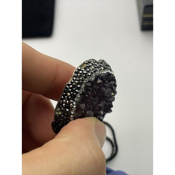 Raw Amethyst Sterling Silver Necklace Pendant 925 Druzy - Picture 15 of 16